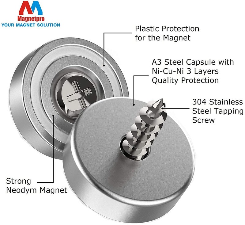Magnetpro 12 Pieces Neodymium Magnets 25 LB Force, Strong Magnets Size 0.79"*0.28" with Countersunk Hole and Steel Capsule, Pot Magnet with 12 Steel Counterparts - Image 2